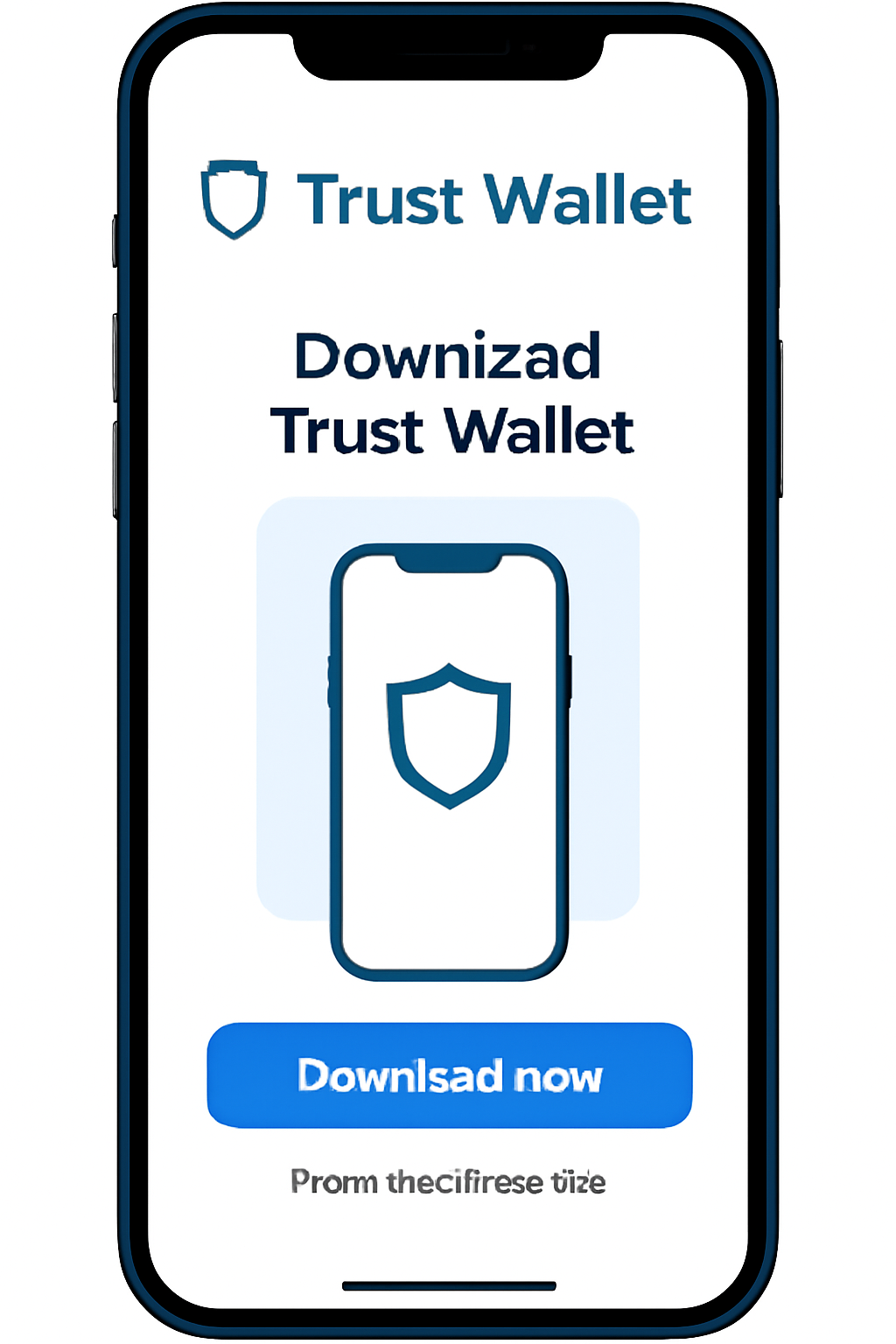 smartphone screen showing Trust Wallet app download from official site, clean modern UI, blue and white colors, realistic