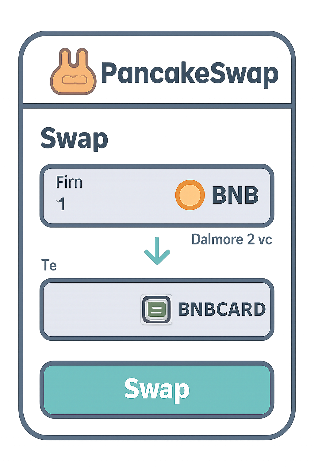 PancakeSwap DEX swap screen swapping BNB to BNBCARD, pancakes theme, green swap button
