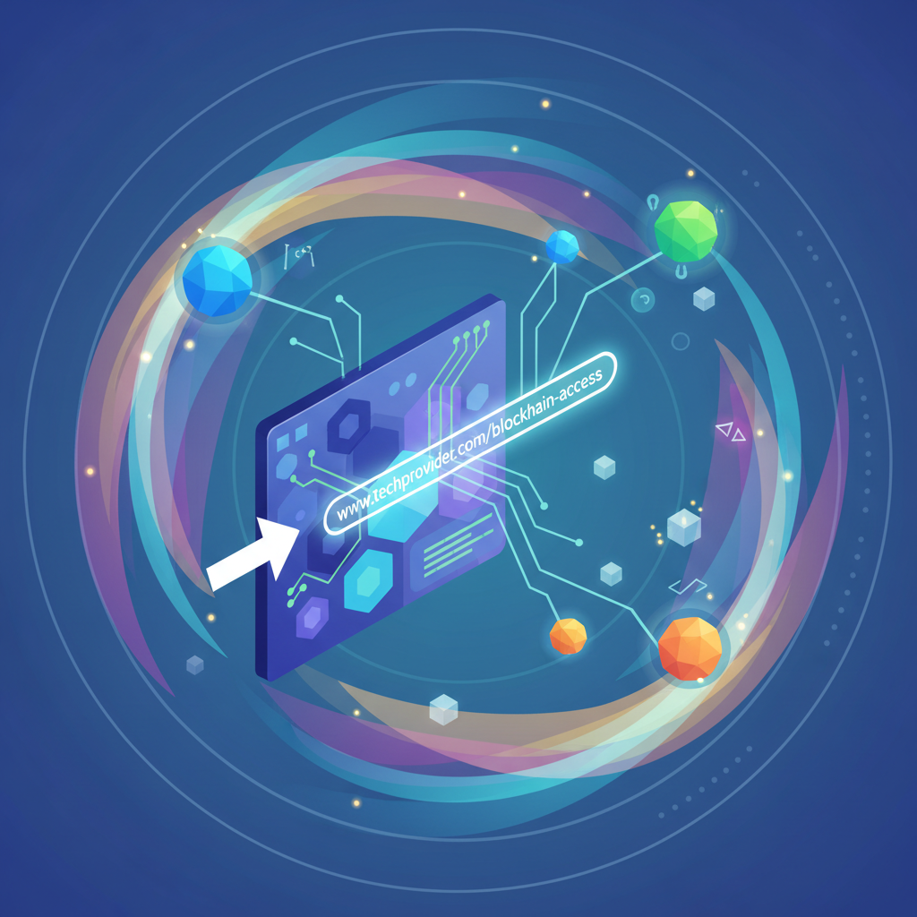 glowing URL link extracting from high-tech provider dashboard, blockchain nodes connecting, vibrant digital ether