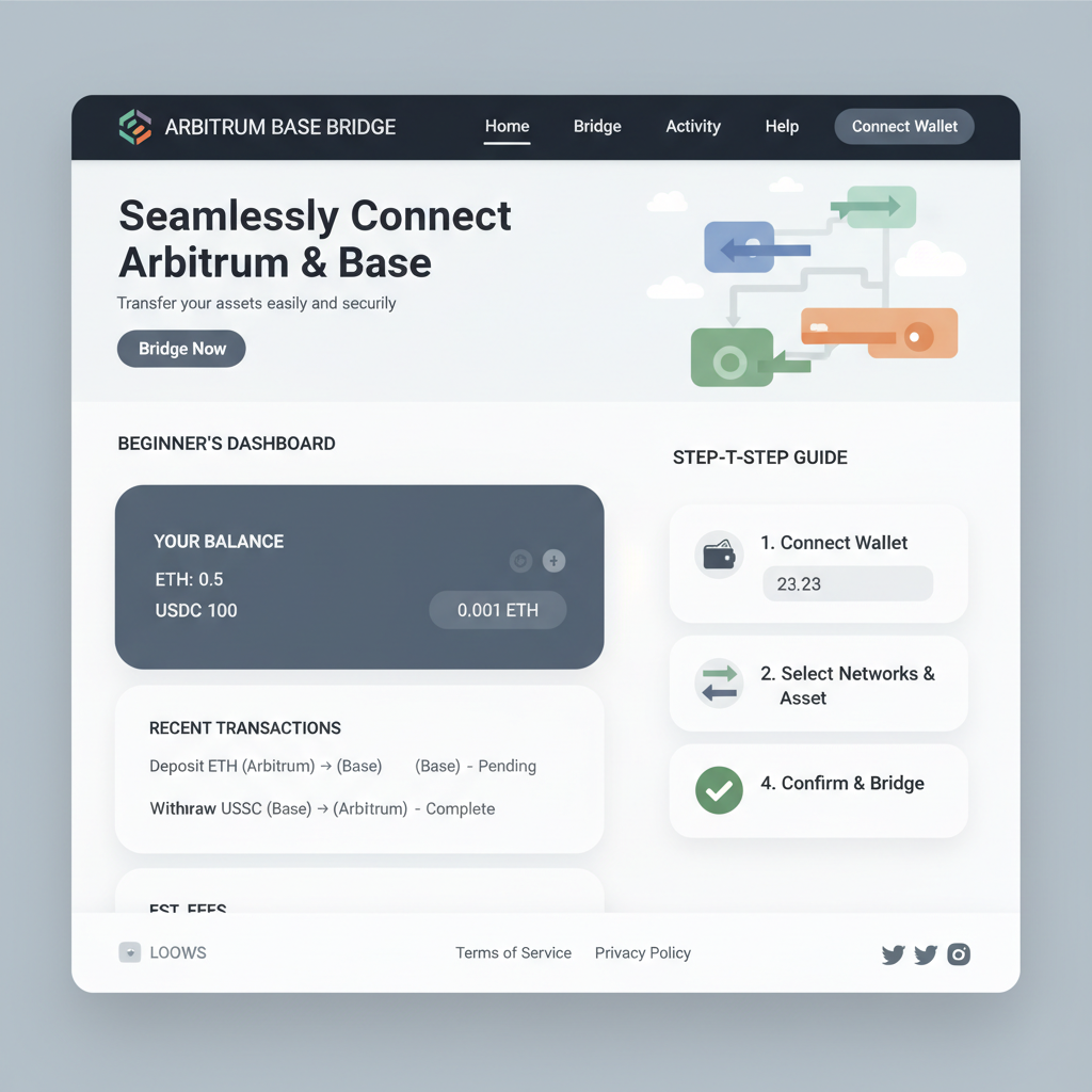 Official Arbitrum or Base bridge website homepage, simple UI, beginner-friendly dashboard