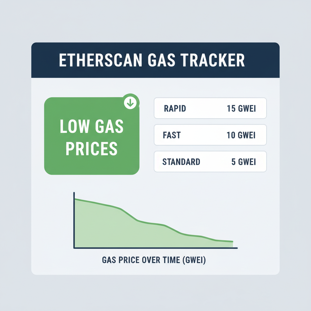 Etherscan gas tracker page showing low gas prices, chart and gwei values