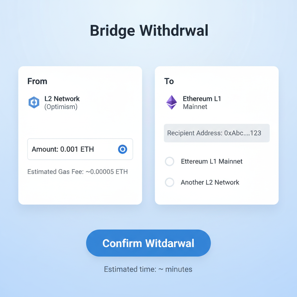 L2 bridge withdrawal interface with small amount, Ethereum L1 destination selected