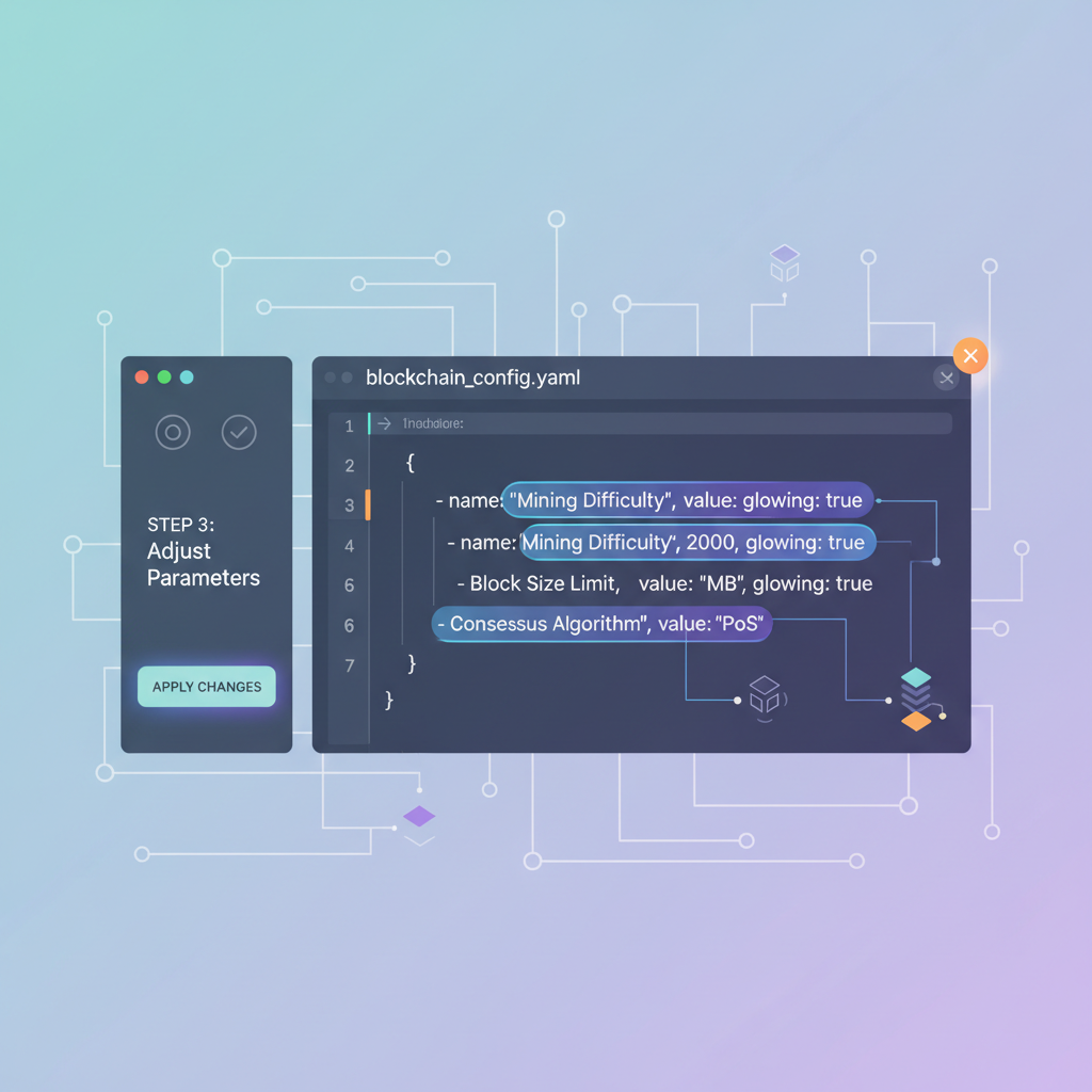 yaml config file editing, blockchain parameters glowing, data-driven interface