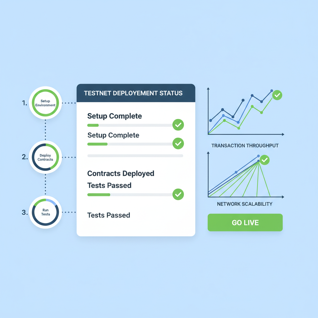 testnet deployment dashboard, green checkmarks, scaling graphs