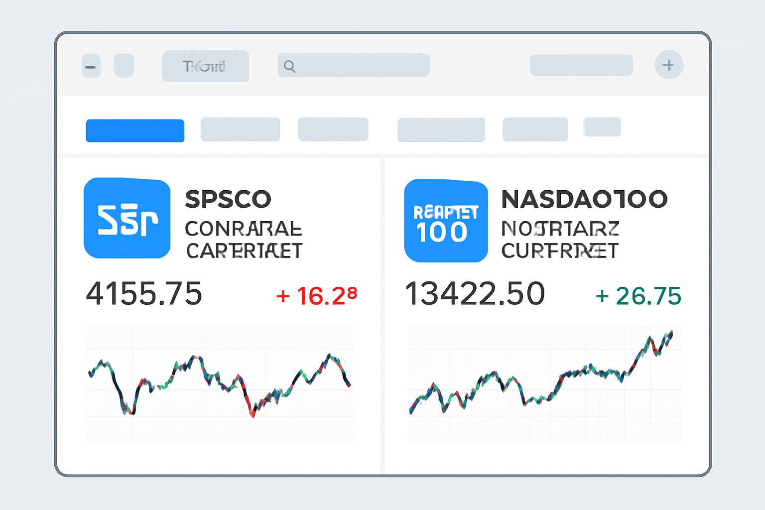 A trading dashboard highlighting S&P 500 and NASDAQ-100 perpetual contracts, with charts and index logos.