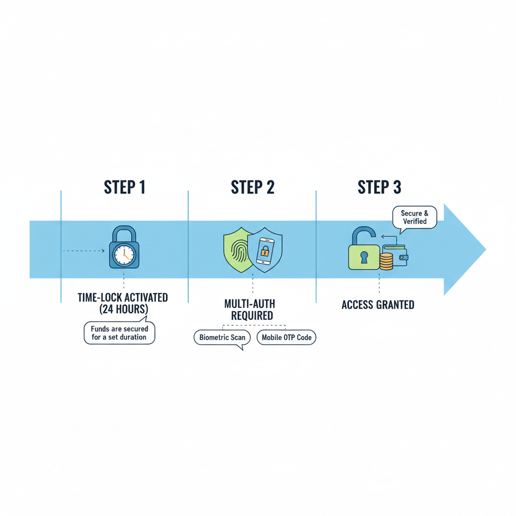 timeline graphic of time-lock and multi-auth security layers