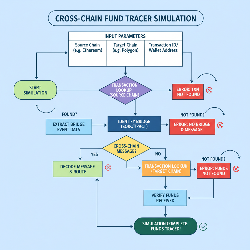 flowchart of cross-chain fund tracer simulation on blockchain