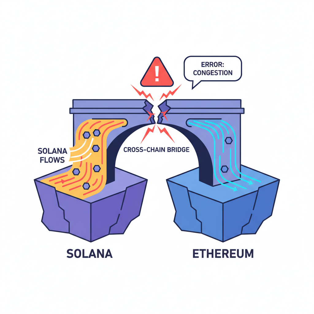 visualization of stressed cross-chain bridge with Solana flows