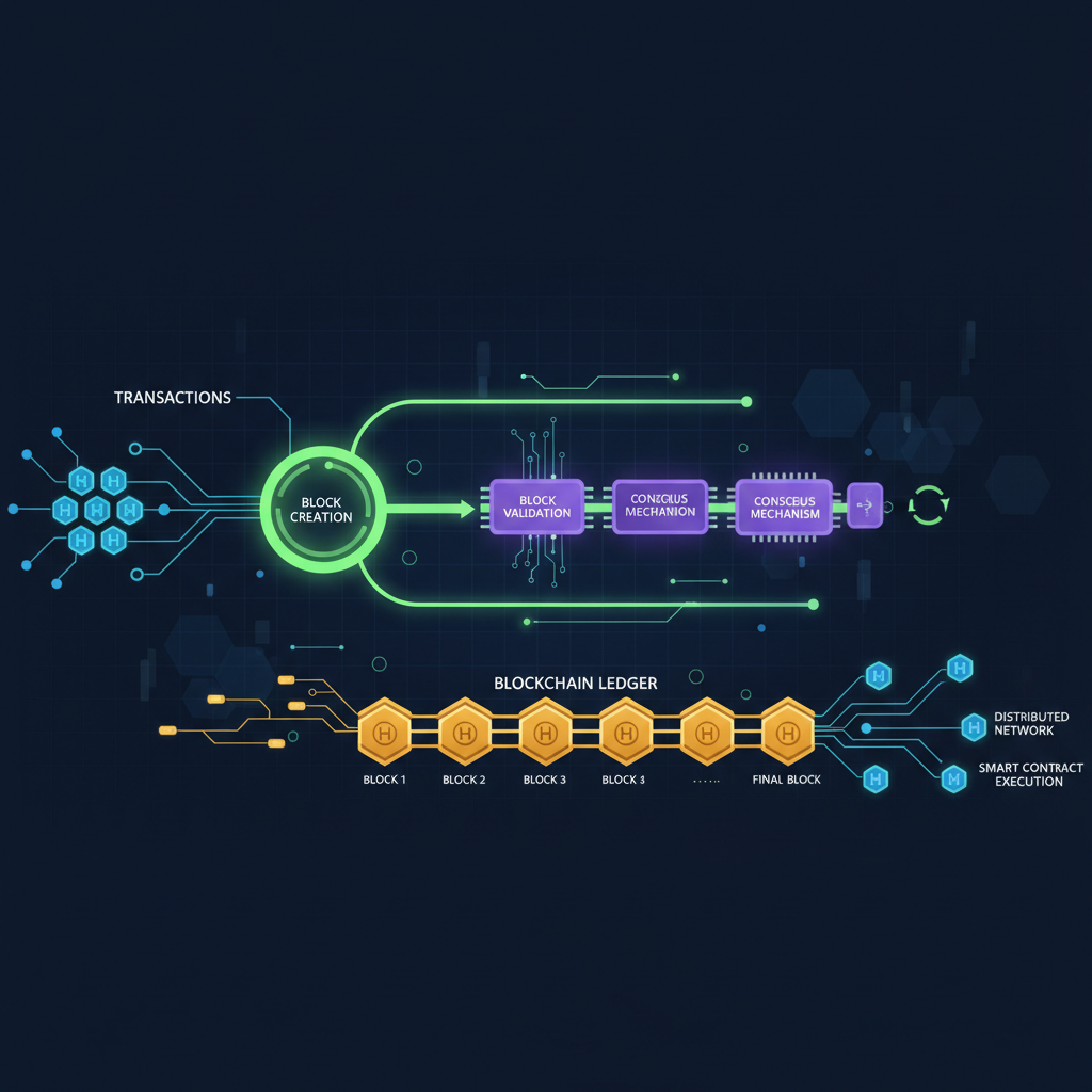 abstract network diagram of blockchain sequencing flow, glowing nodes connecting, high-tech circuit board style
