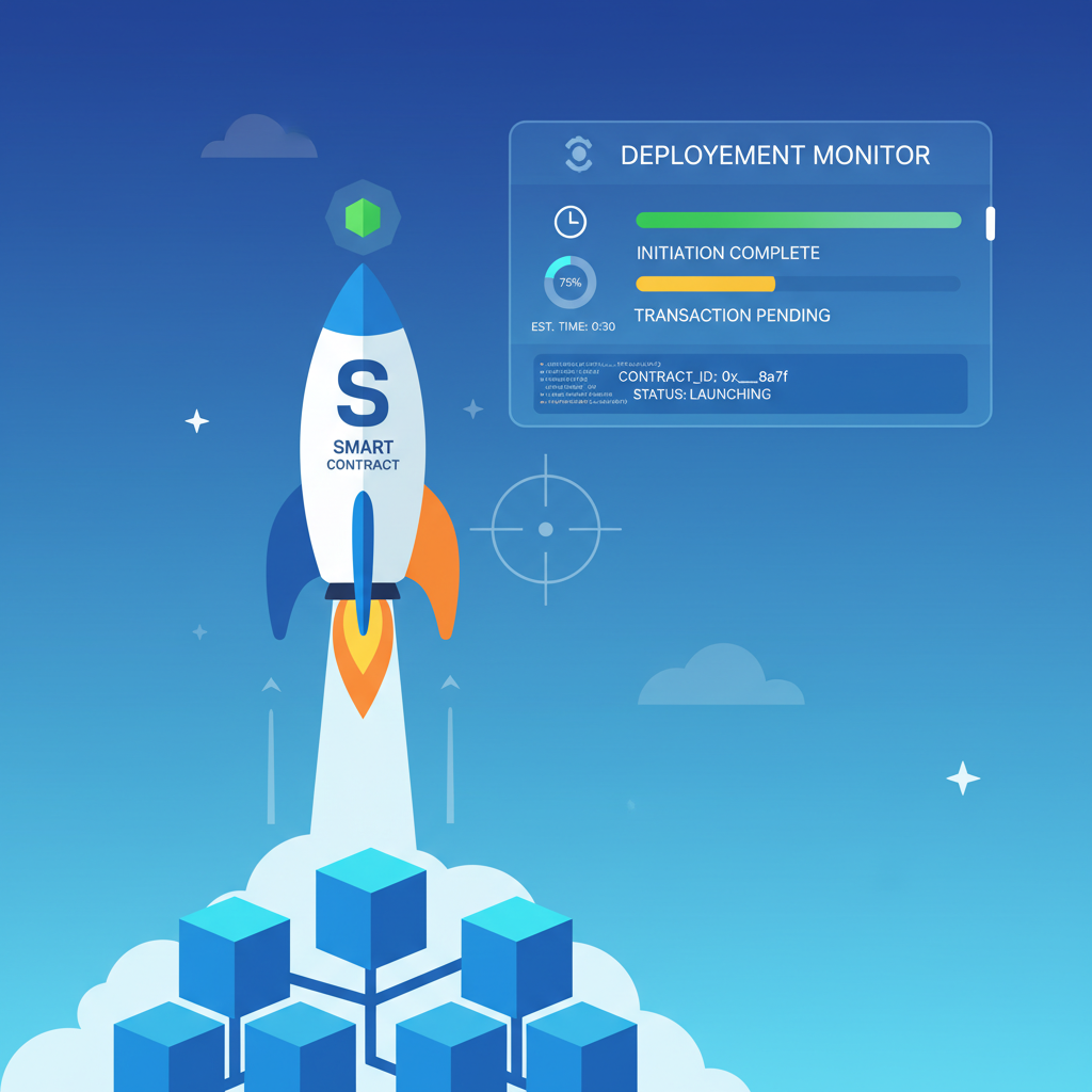 rocket launching smart contract with monitoring dashboard overlay