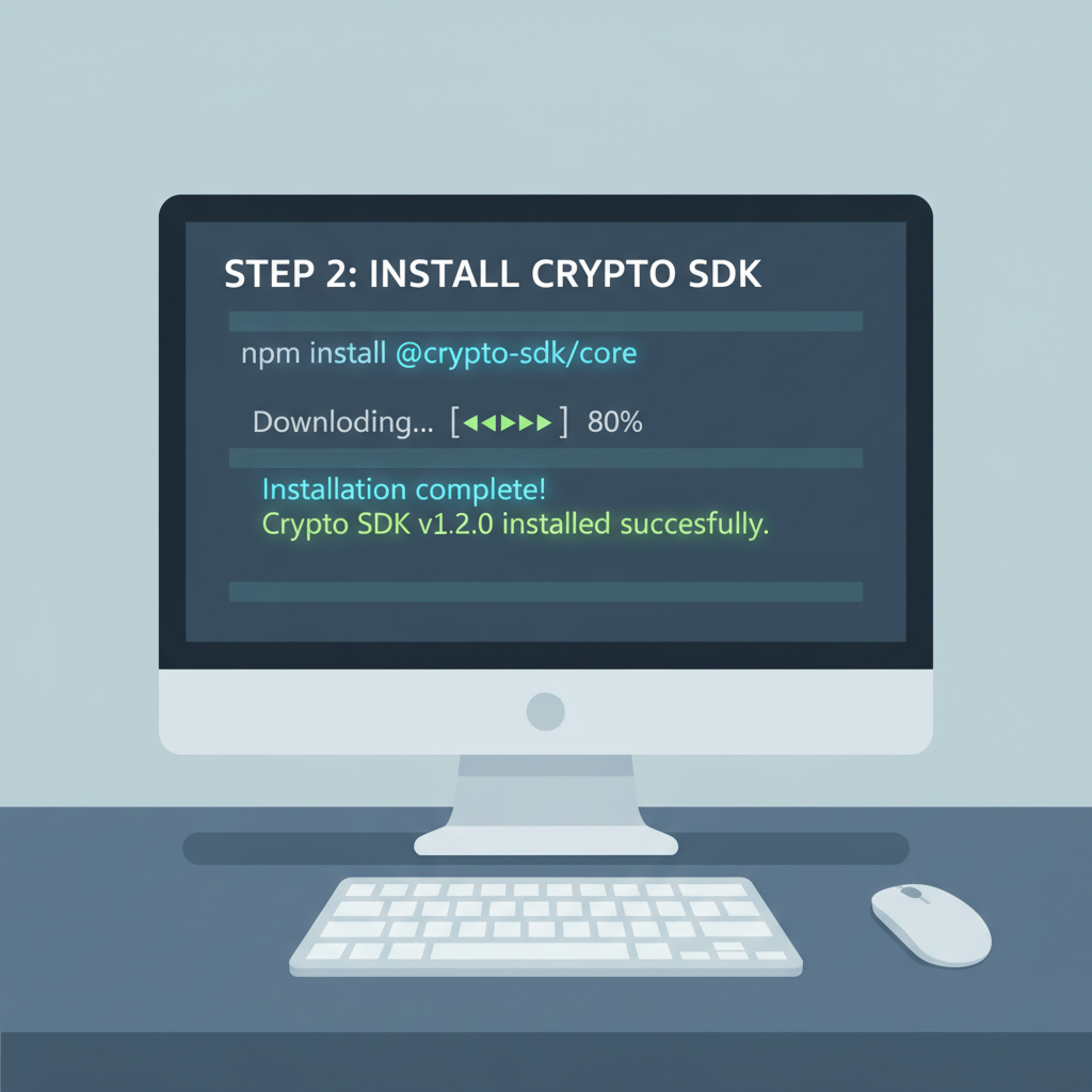 developer terminal installing crypto SDK, code snippets glowing