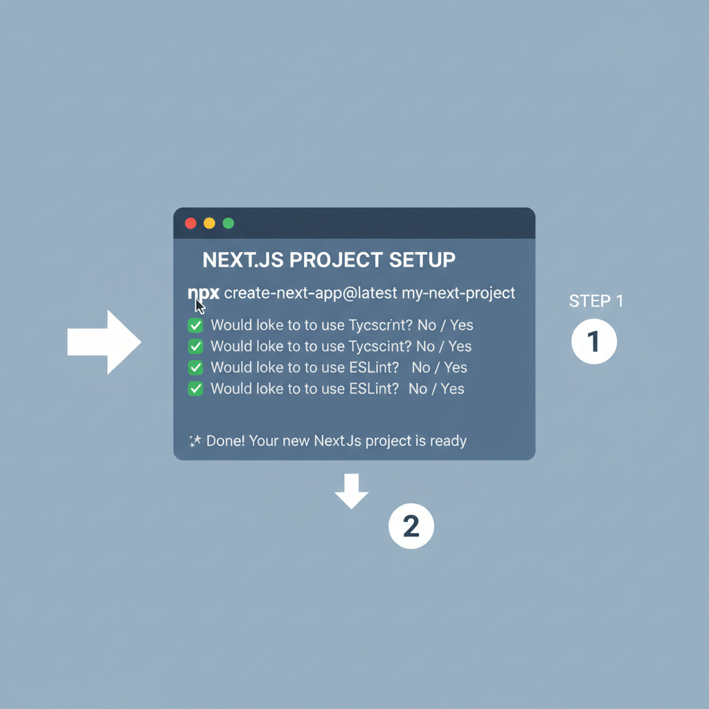 clean modern Next.js project setup screen with terminal command
