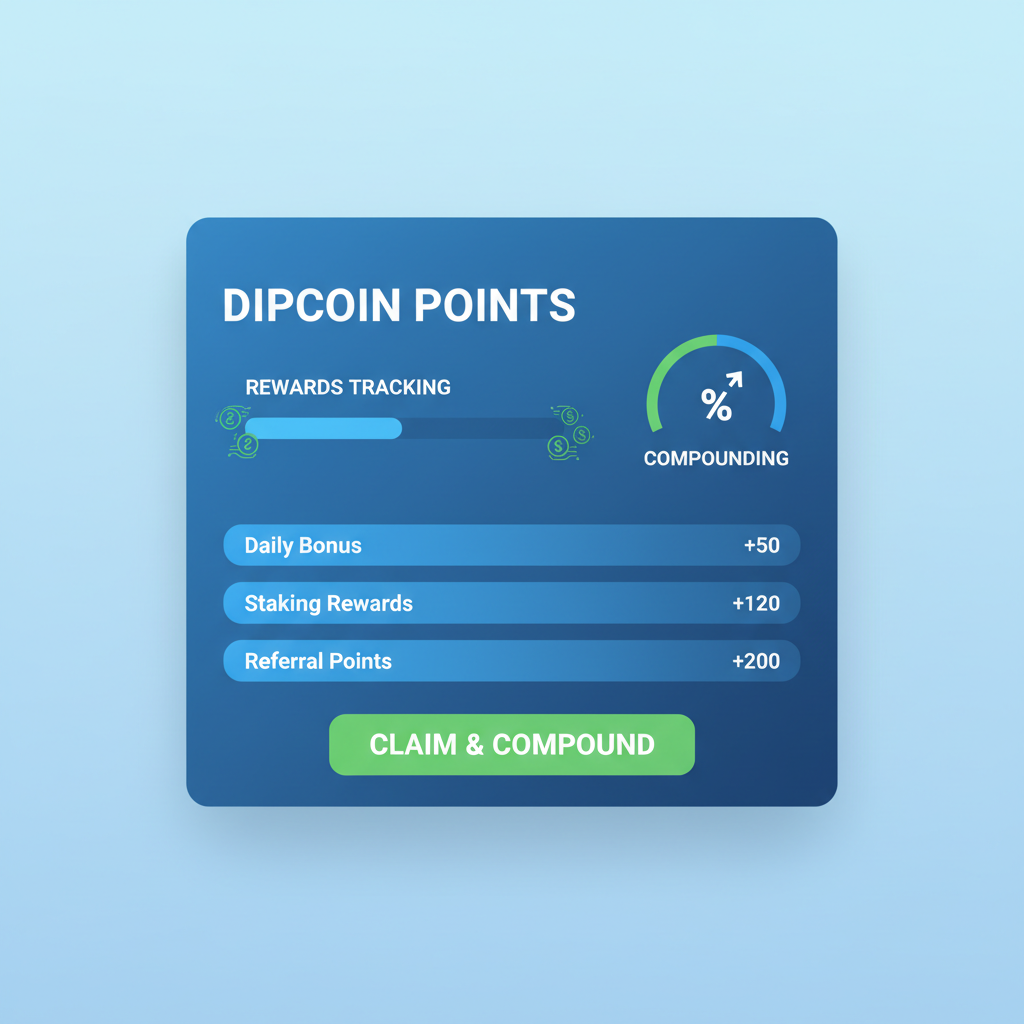 Dipcoin points dashboard showing rewards tracking and compounding