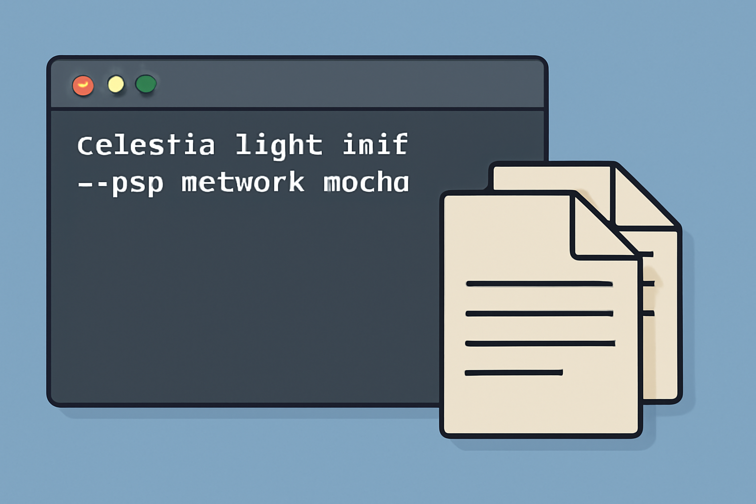 A terminal running the command 'celestia light init --p2p.network mocha' with configuration files appearing.