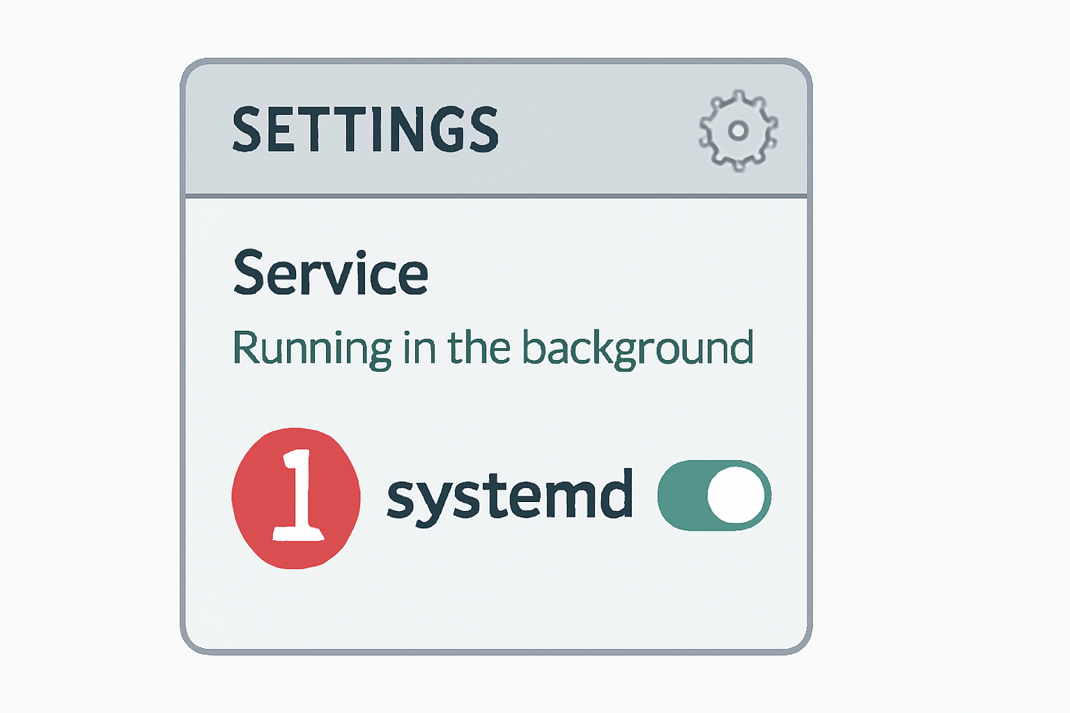 A settings panel showing a service running in the background with the SystemD logo.