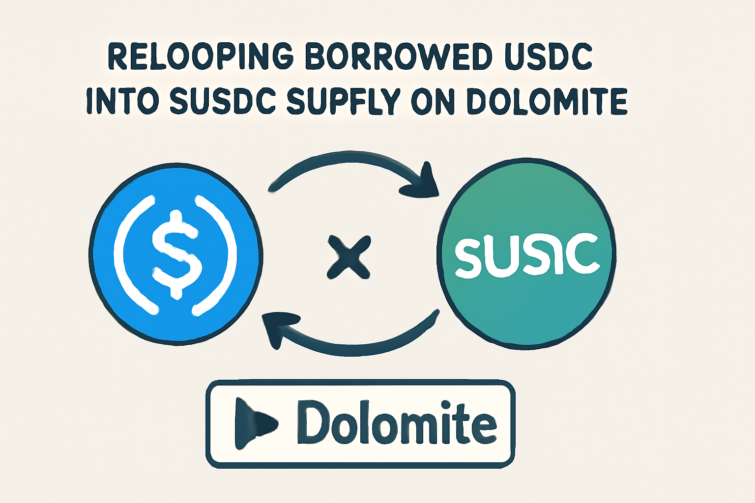 relooping borrowed USDC into sUSDC supply on Dolomite, looping arrows, multiplying leverage visualization
