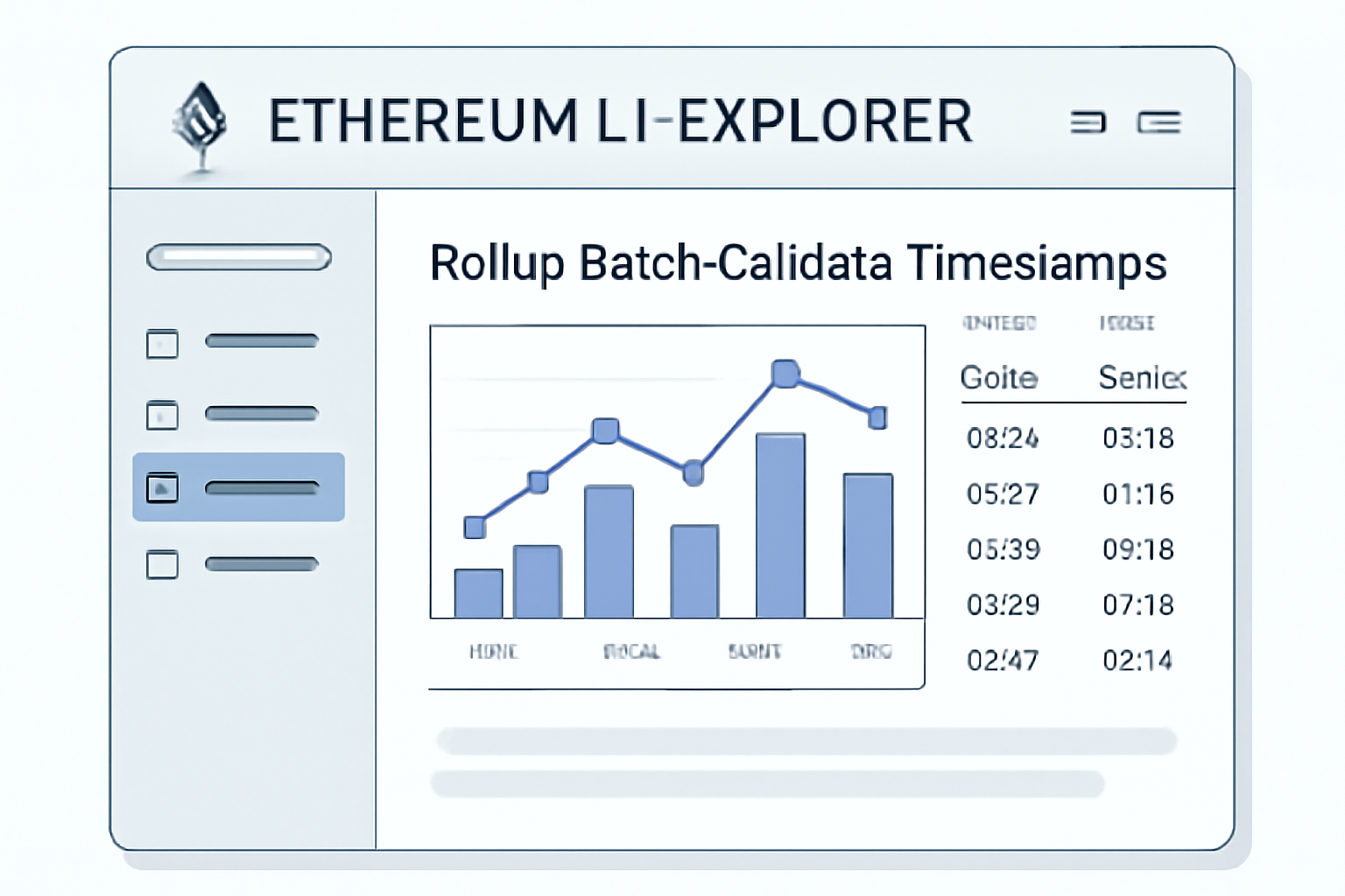 ethereum L1 explorer dashboard showing rollup batch calldata timestamps, clean UI, analytical chart