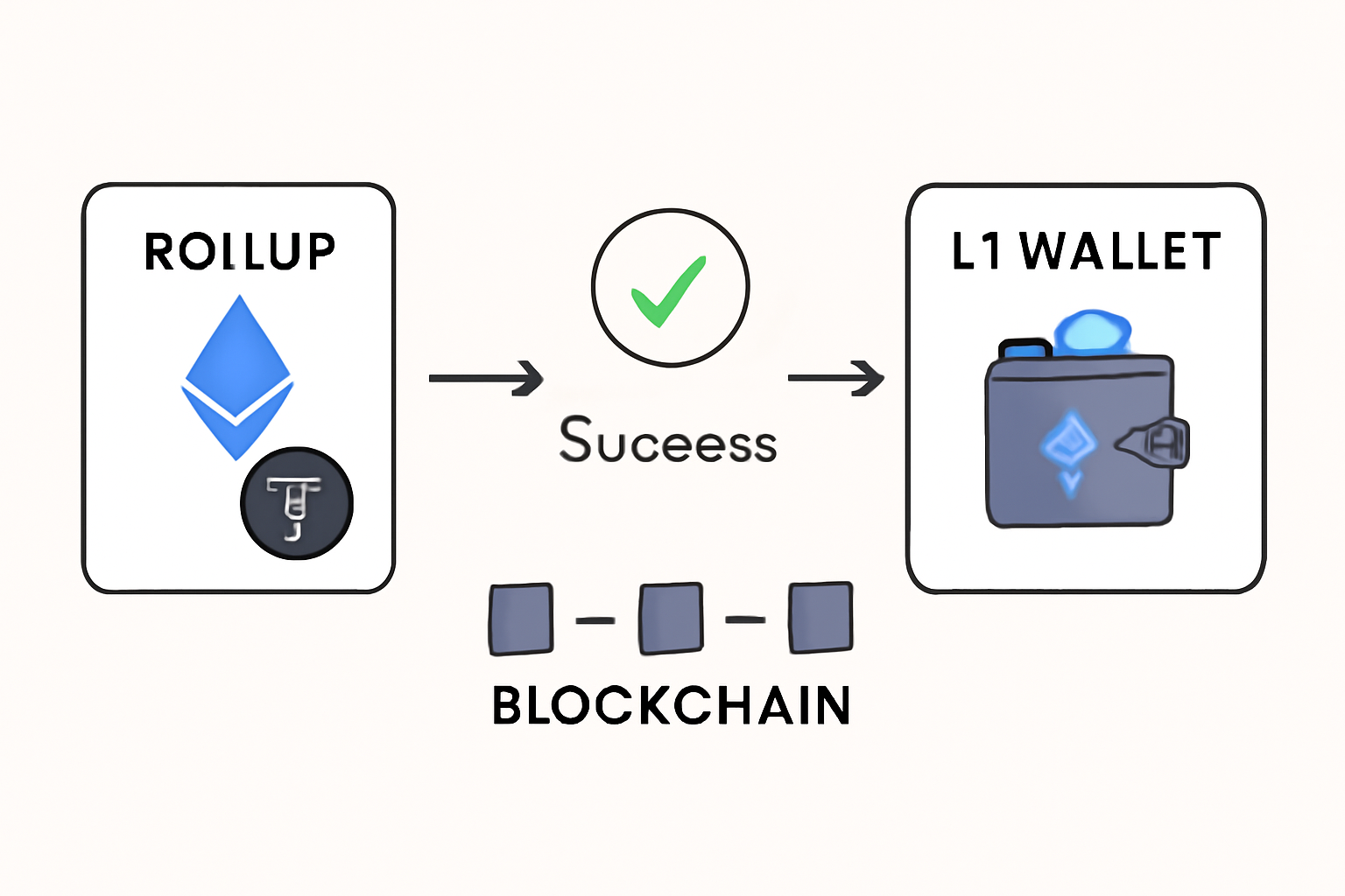 assets ETH ERC20 transferring from rollup to L1 wallet, success confirmation, blockchain flow diagram