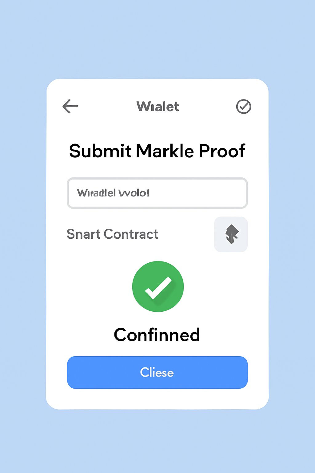 user wallet interface submitting merkle proof transaction to ethereum smart contract, confirmation screen