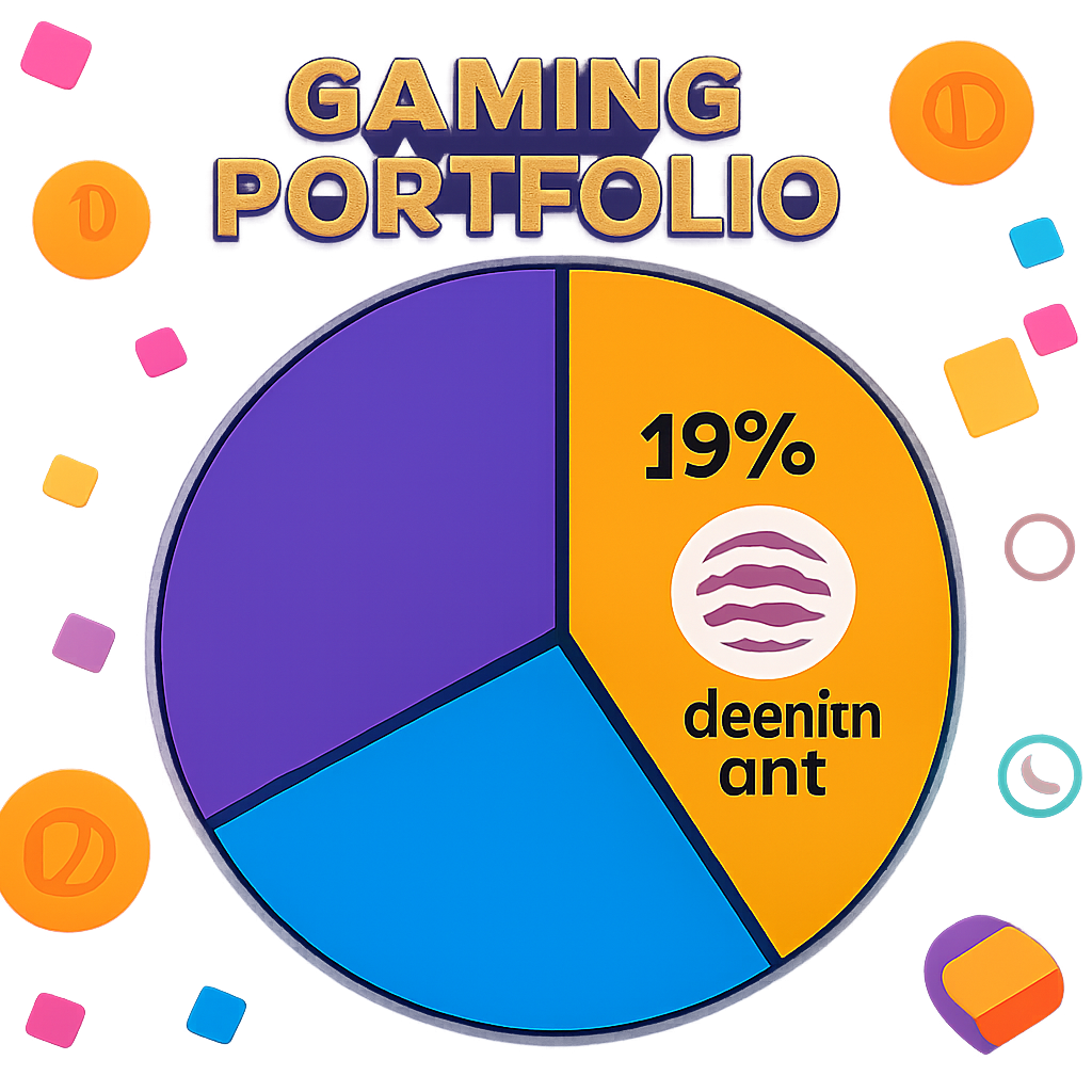 pie chart of gaming portfolio with 15% OSP TD NFT slice, Sei Network logo, vibrant crypto graphics