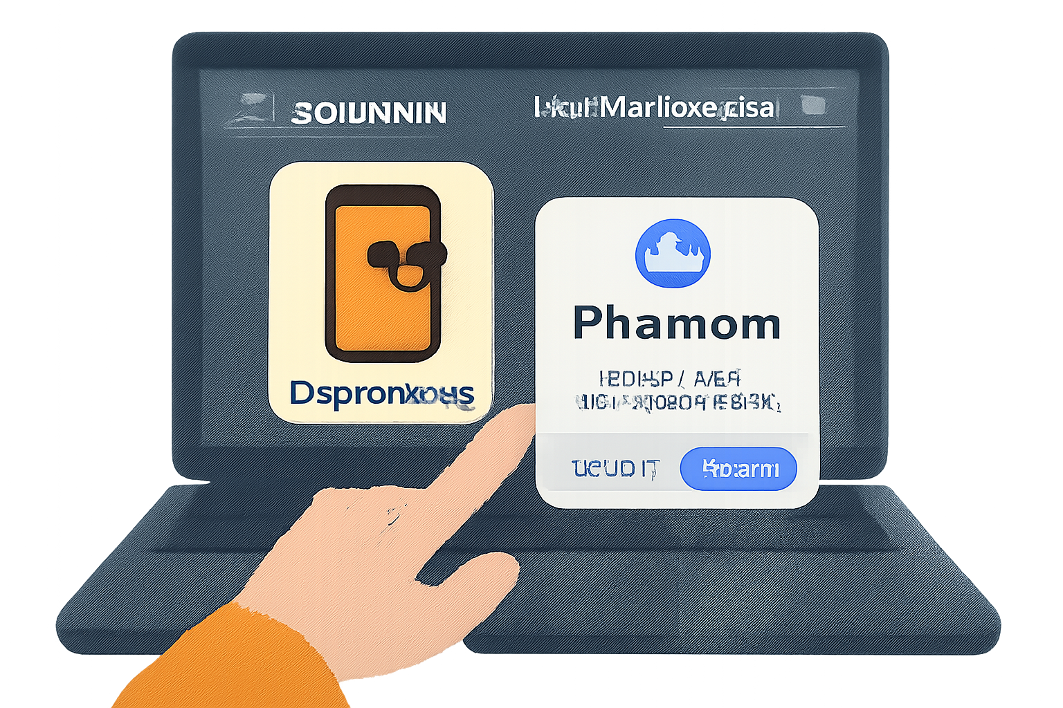A user connecting their Phantom wallet to a Solana NFT marketplace website on a laptop, with the DegenPhone NFT logo visible.