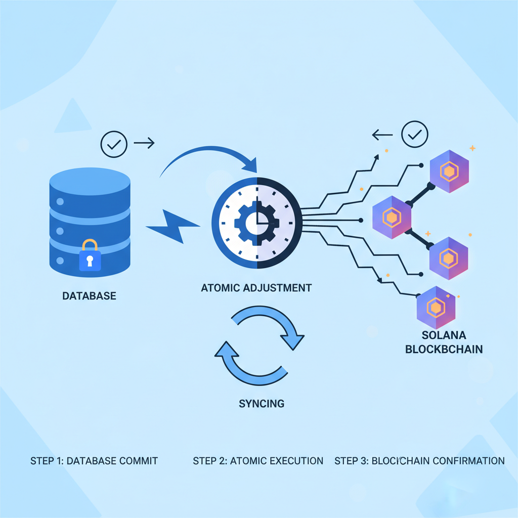 Atomic transaction adjustment on Solana, lightning bolt effects, database and blockchain syncing