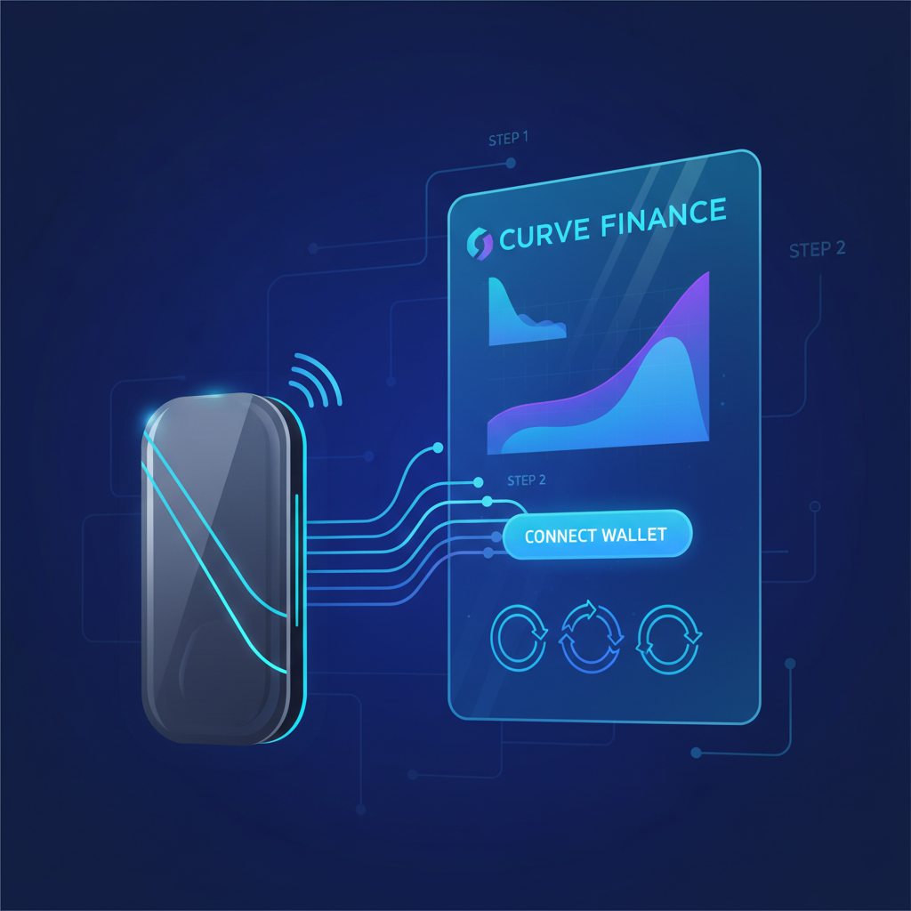 sleek crypto wallet connecting to Curve Finance dashboard, futuristic UI, neon blues, dynamic energy