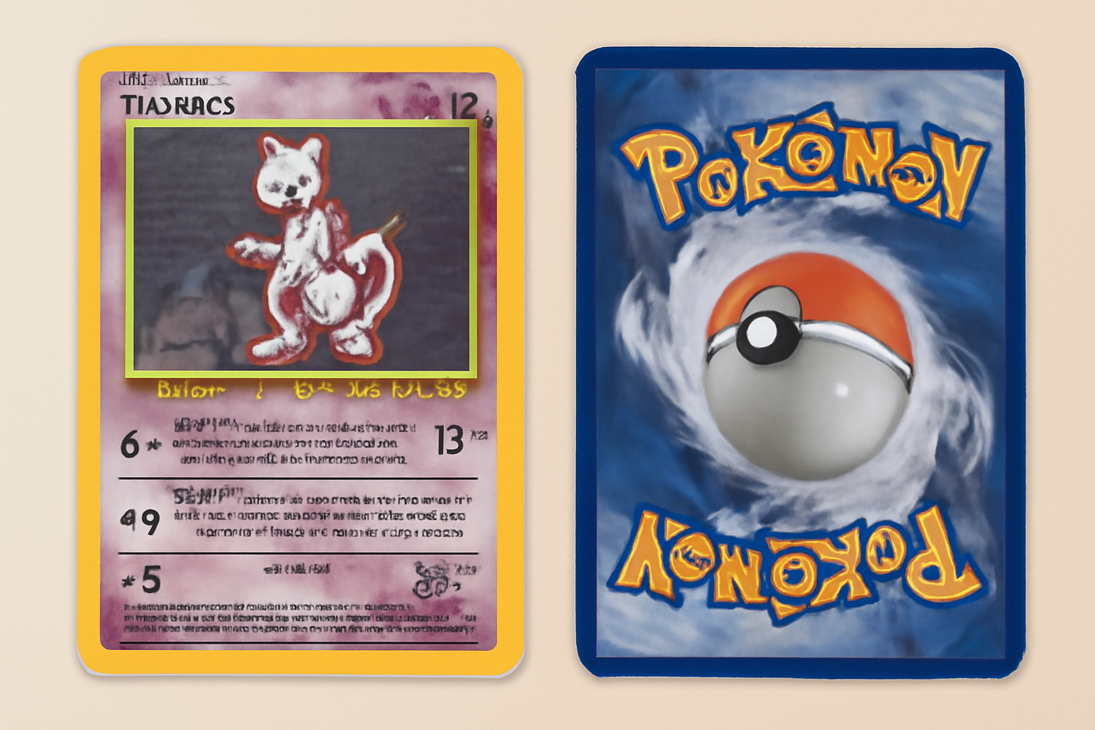 A close-up, high-resolution photo setup of a rare Pokémon card on a clean background, with professional lighting and both sides visible.