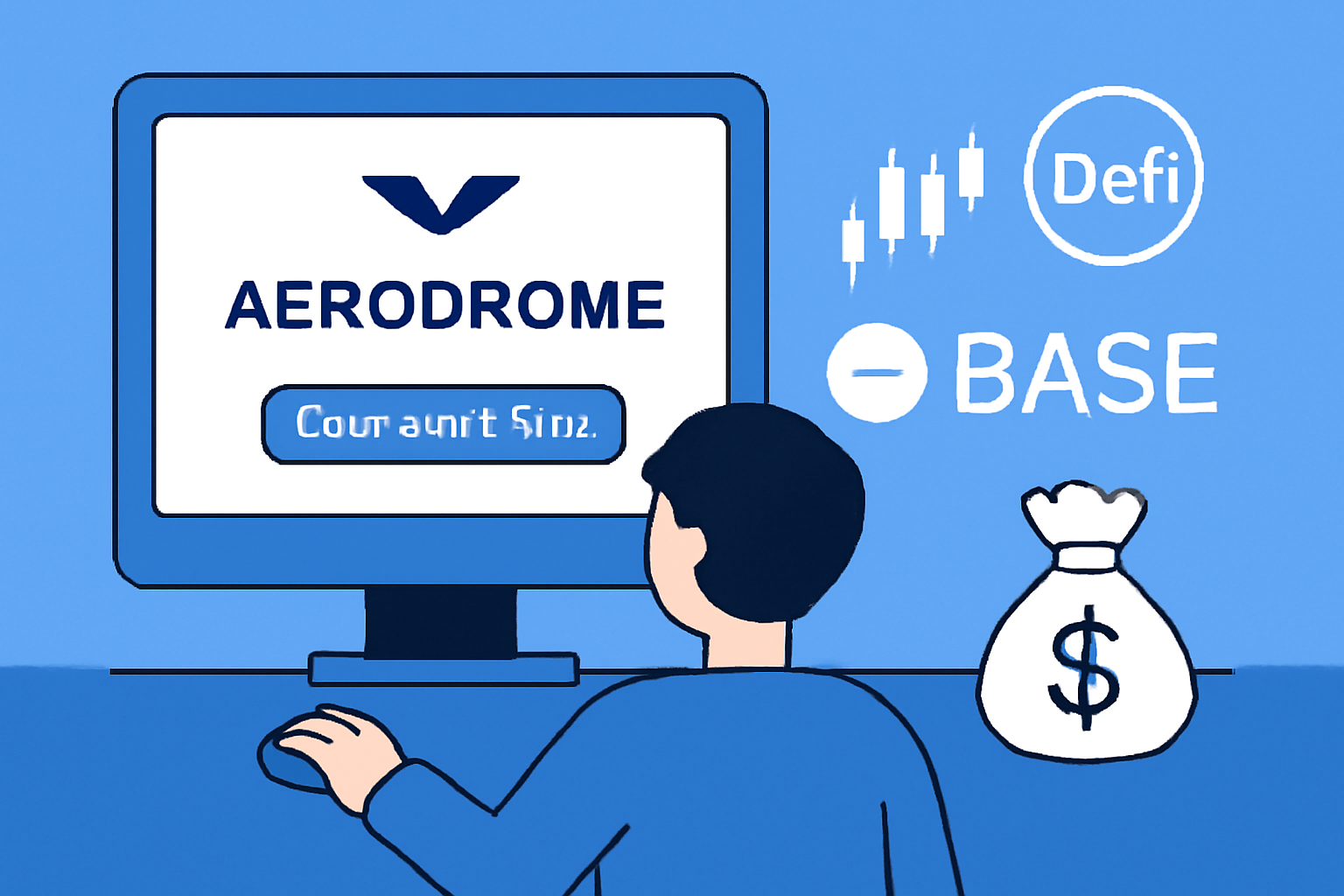 A user connecting their wallet to the Aerodrome platform, with Base network branding and DeFi visuals.