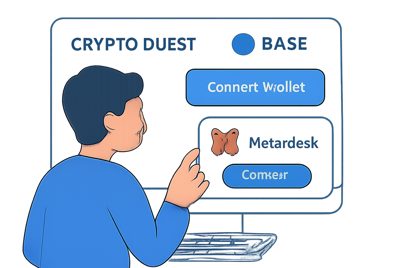 A user connecting their MetaMask wallet to a crypto quest platform interface, showing the Base logo prominently.