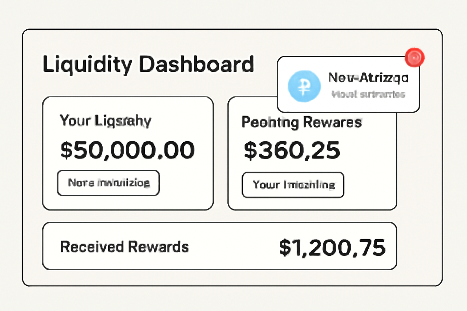 A dashboard tracking liquidity positions and rewards, with notifications for new airdrop updates.