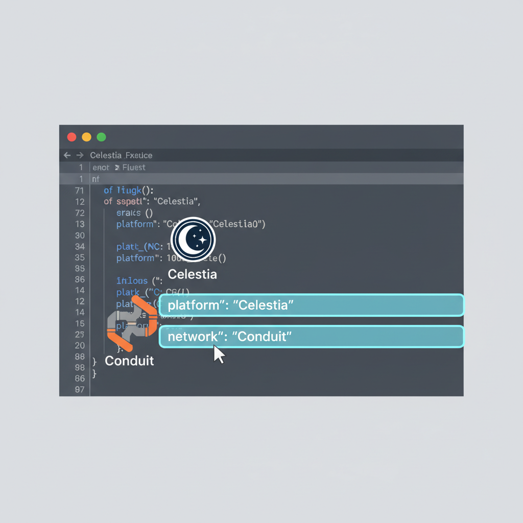 editing config file in code editor, Celestia and Conduit logos highlighted