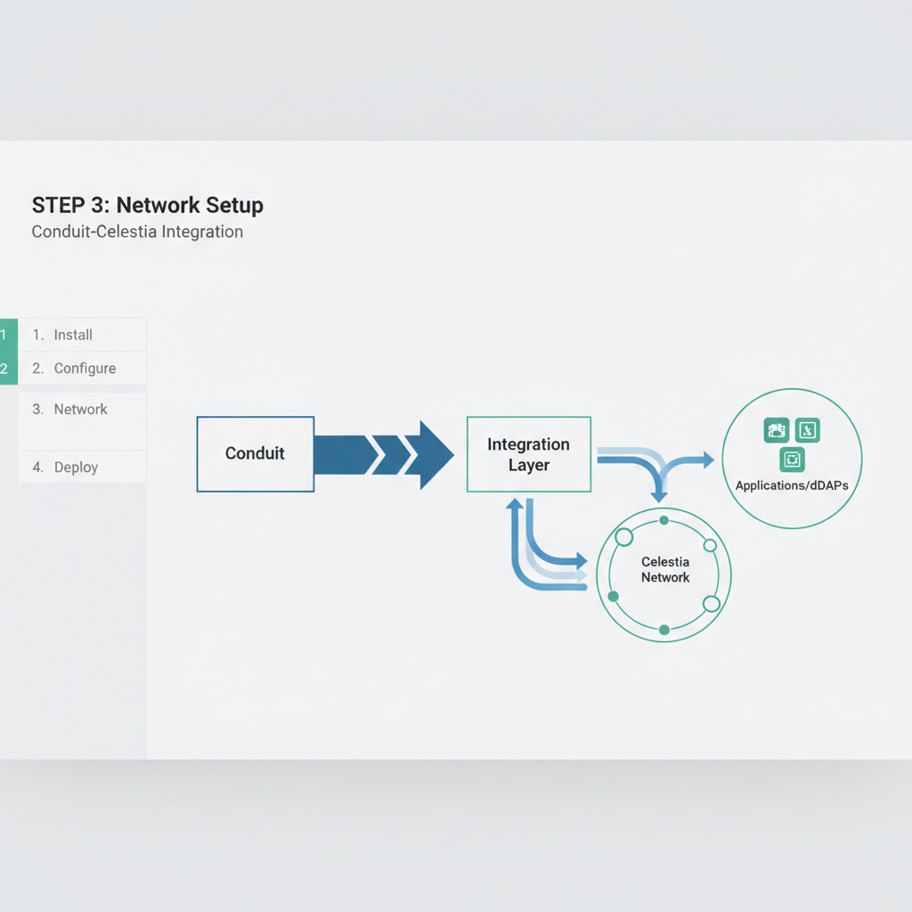 dashboard showing Conduit integration with Celestia network diagram