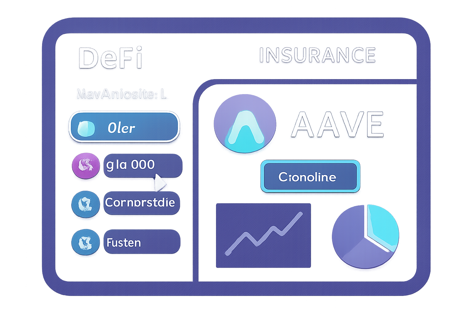 DeFi dashboard selecting Aave lending protocol for insurance coverage, charts and protocol logos glowing
