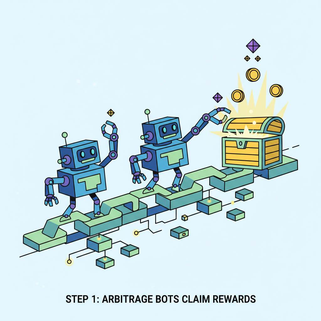 arbitrage bots traversing chain bridge claiming glowing bounty rewards