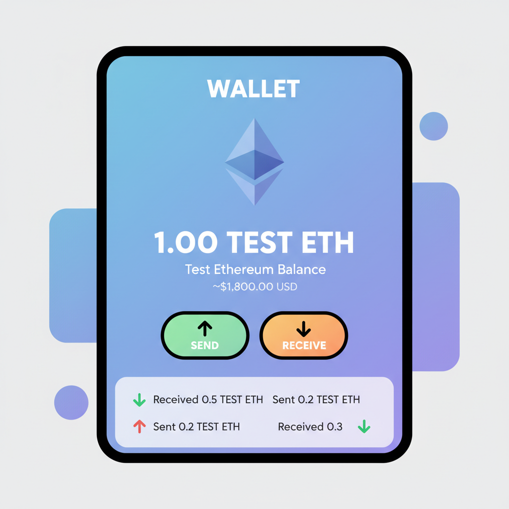 crypto wallet interface showing test ETH balance