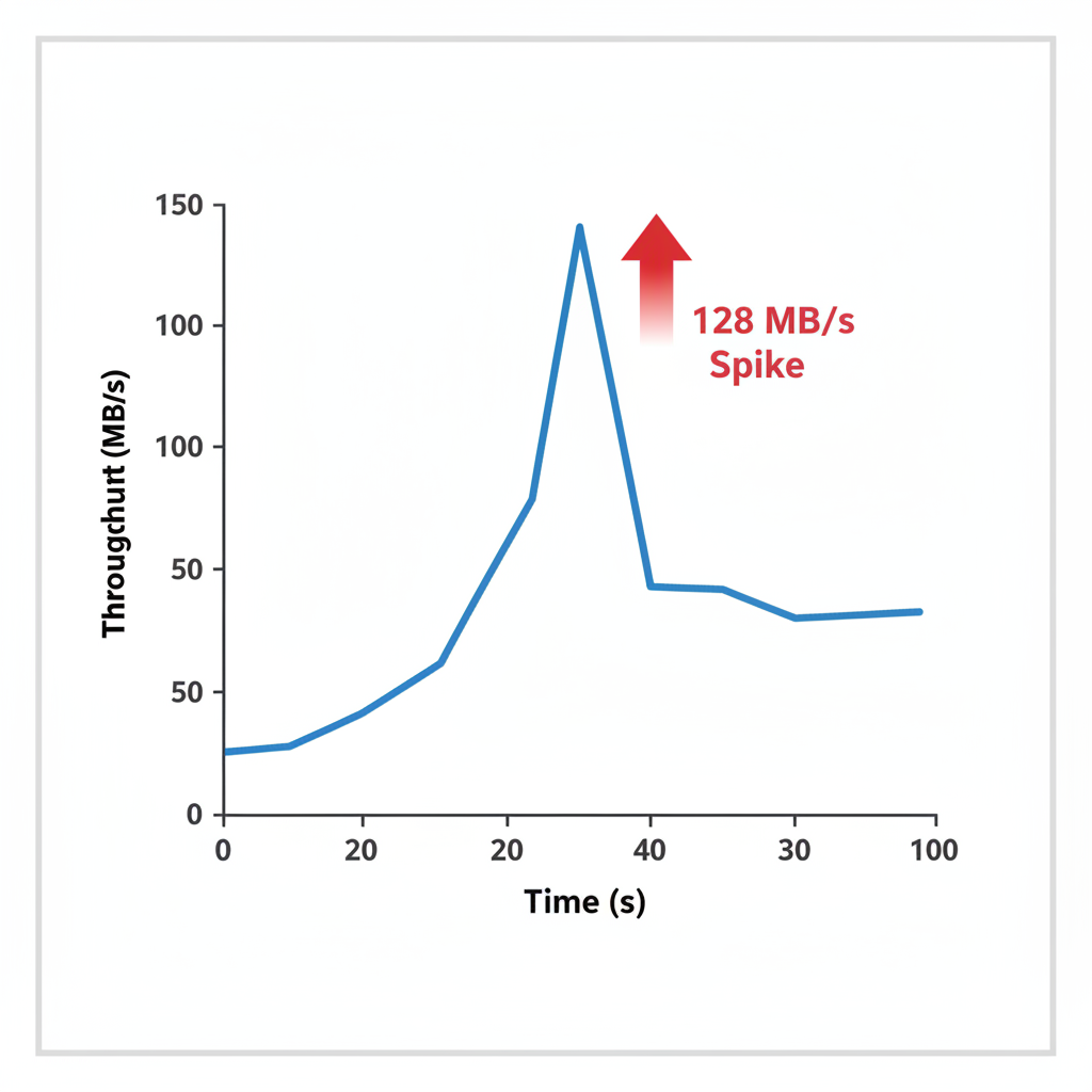 performance graph showing 128 MB/s throughput spike