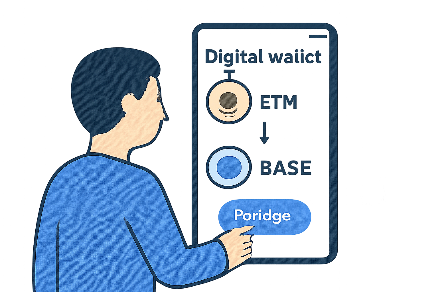 A user bridging assets from Ethereum to the Base network using a digital wallet interface, with ETH and BASE logos visible.