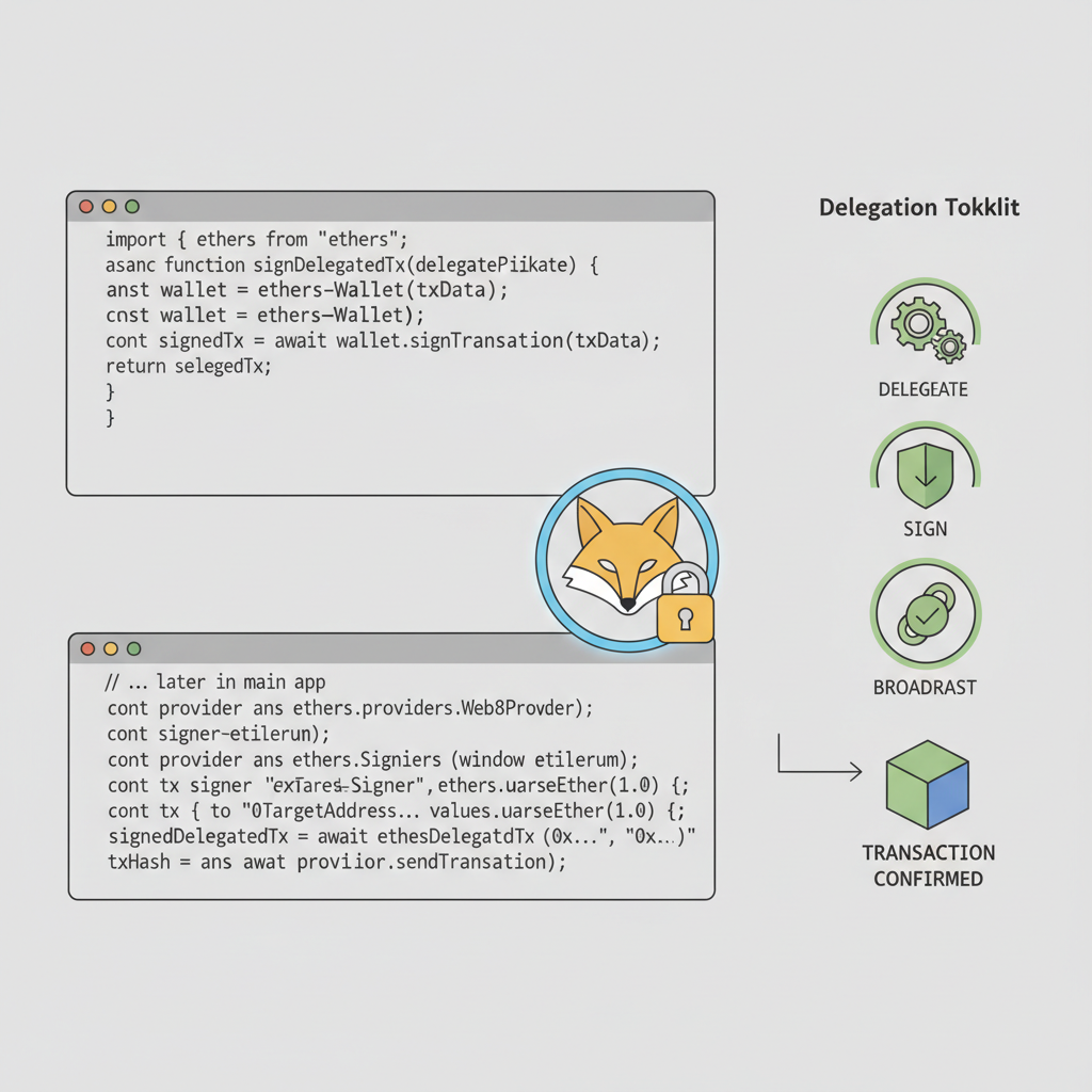 code snippet ethers.js MetaMask signing transaction secure delegation toolkit icons