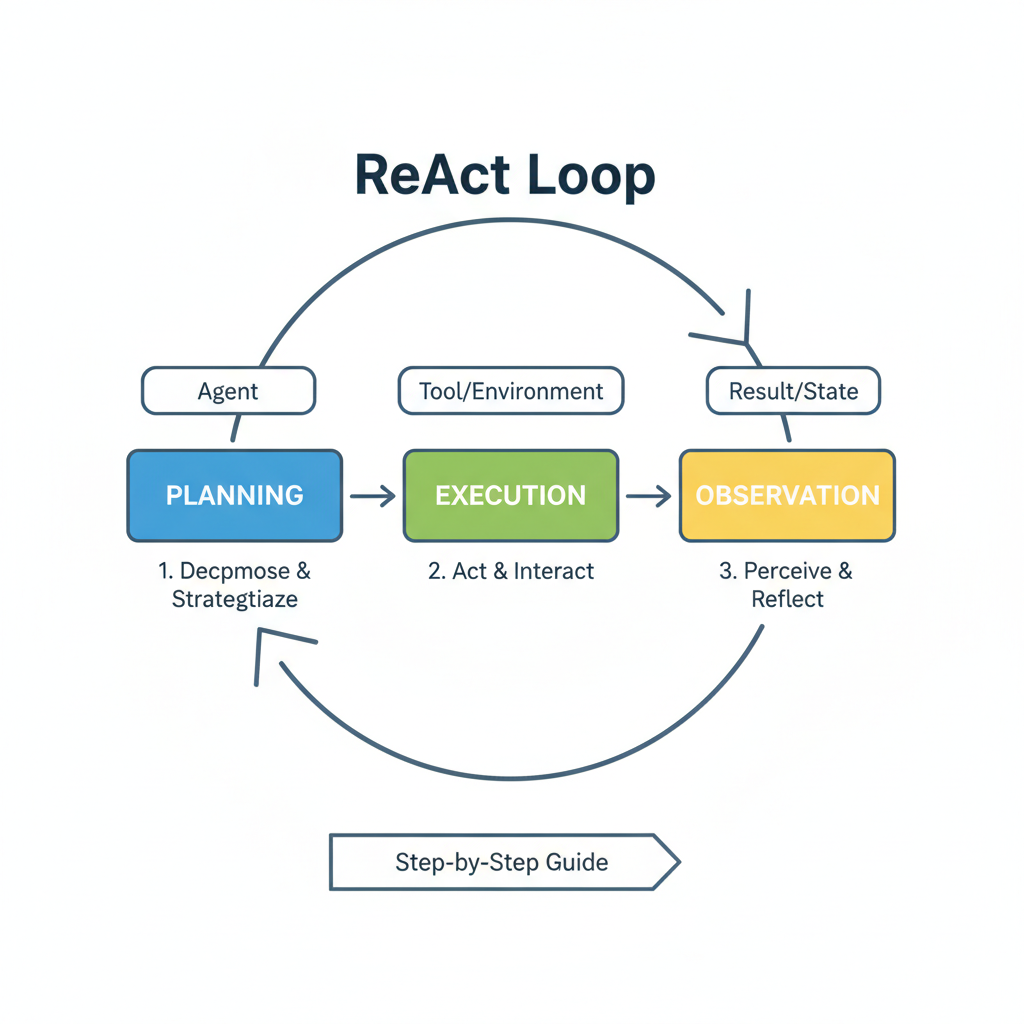 AI agent diagram LangChain ReAct loop planning execution observation nodes connected