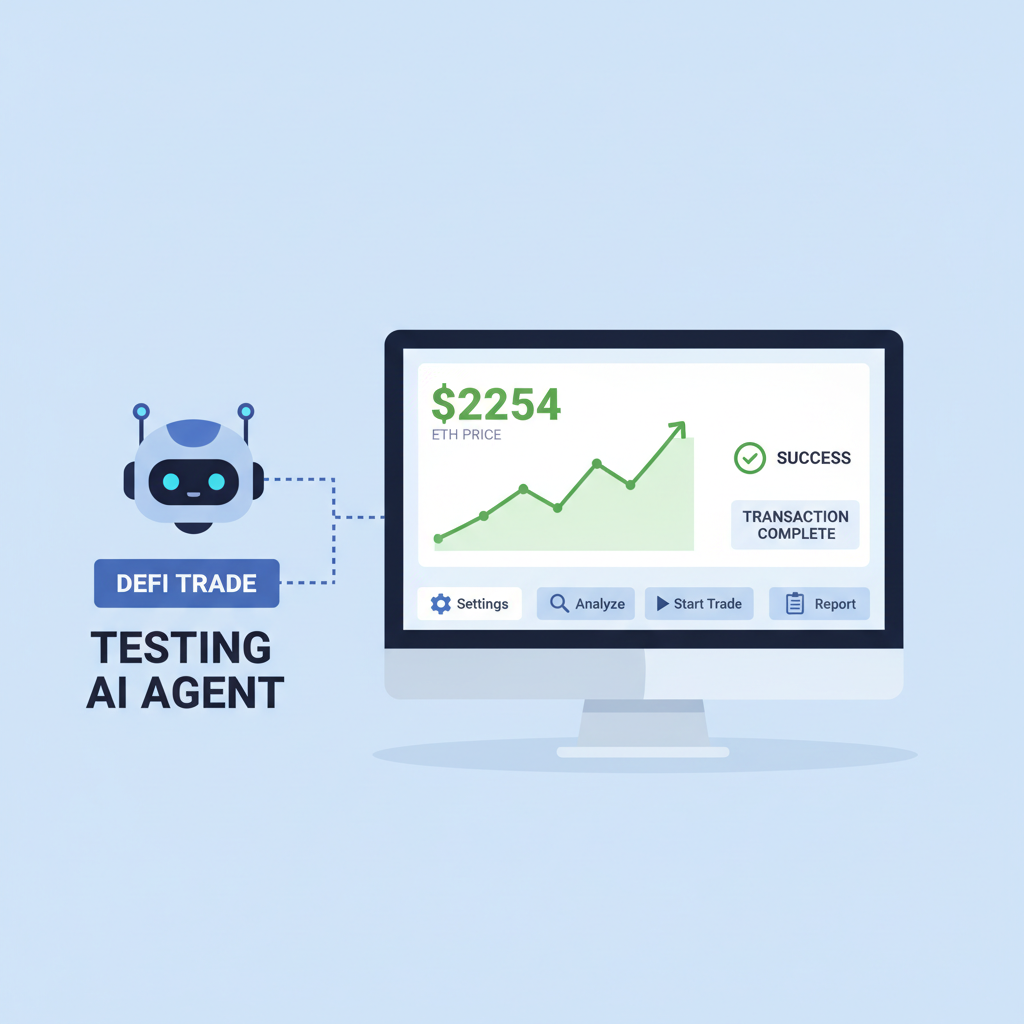 dashboard testing AI agent DeFi trade ETH price $2254 chart success transaction