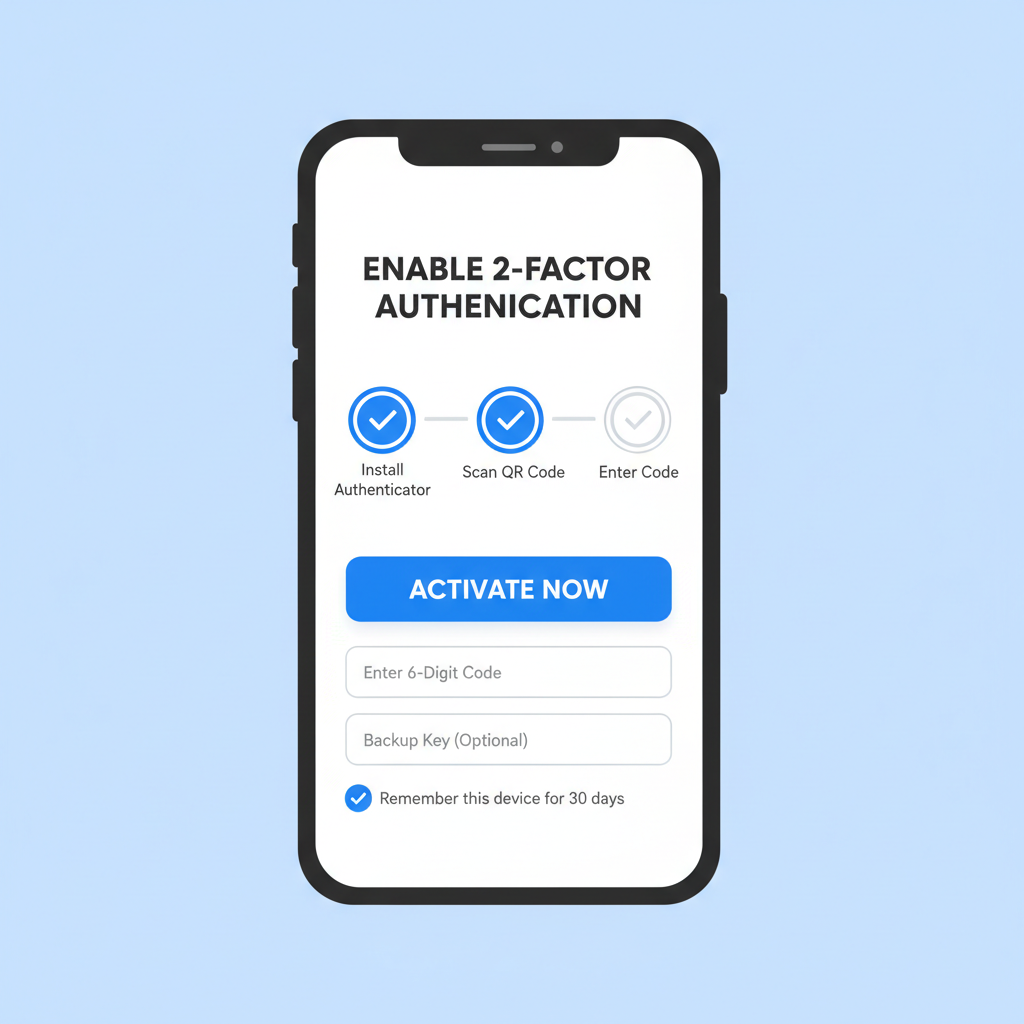 smartphone screen enabling 2FA on crypto exchange with verification checkmarks