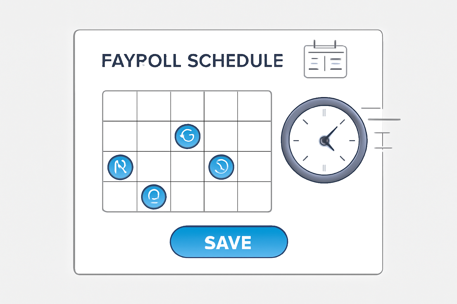 calendar dashboard setting payroll schedule, USDC icons, clock ticking fast, clean professional interface