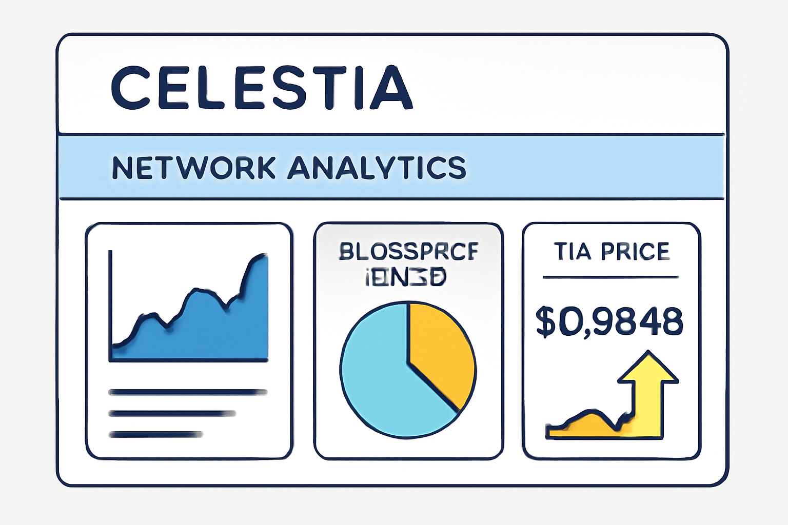 dashboard showing Celestia network analytics, blobspace usage, and TIA price at $0.9948
