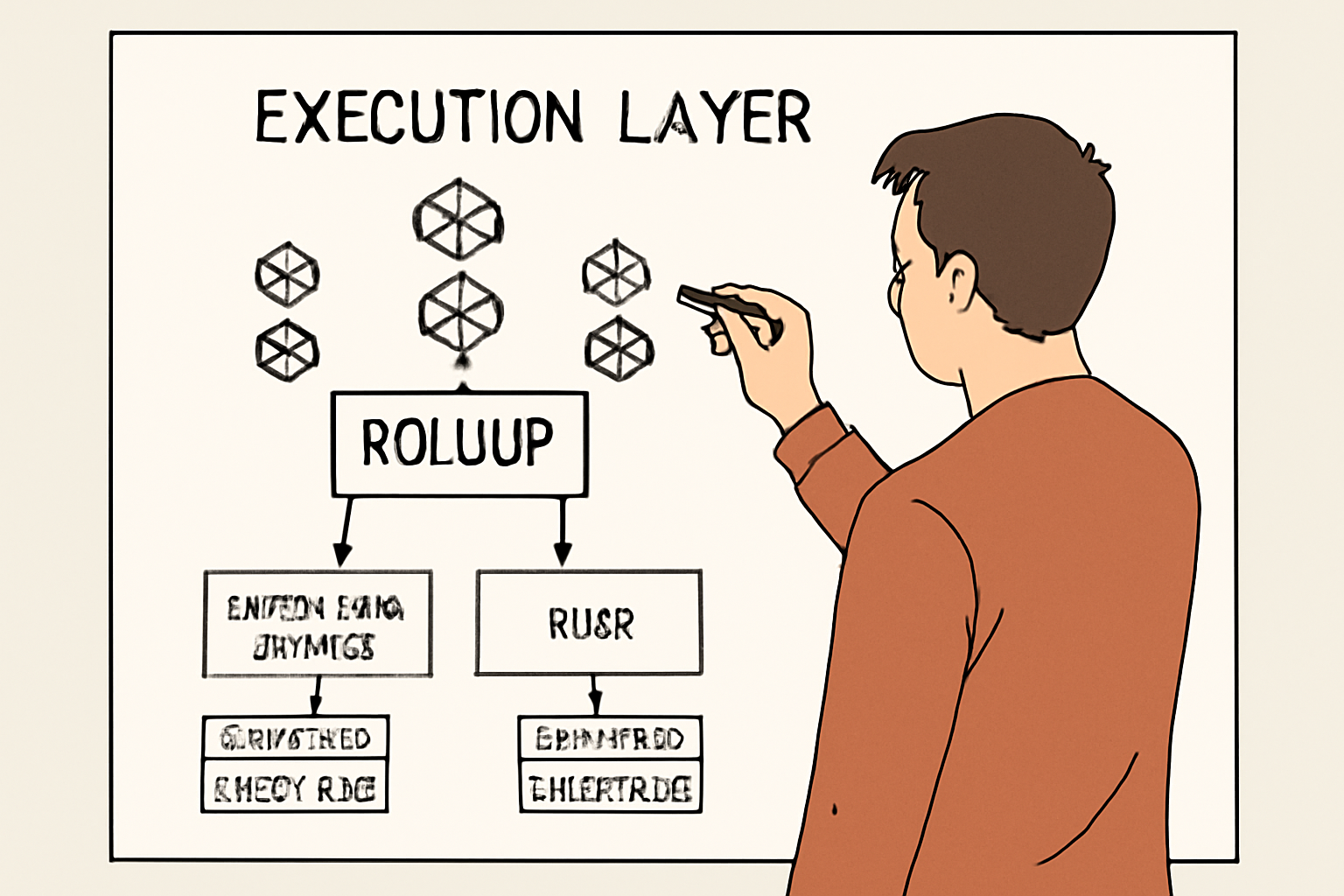 developer sketching execution layer architecture for a blockchain rollup