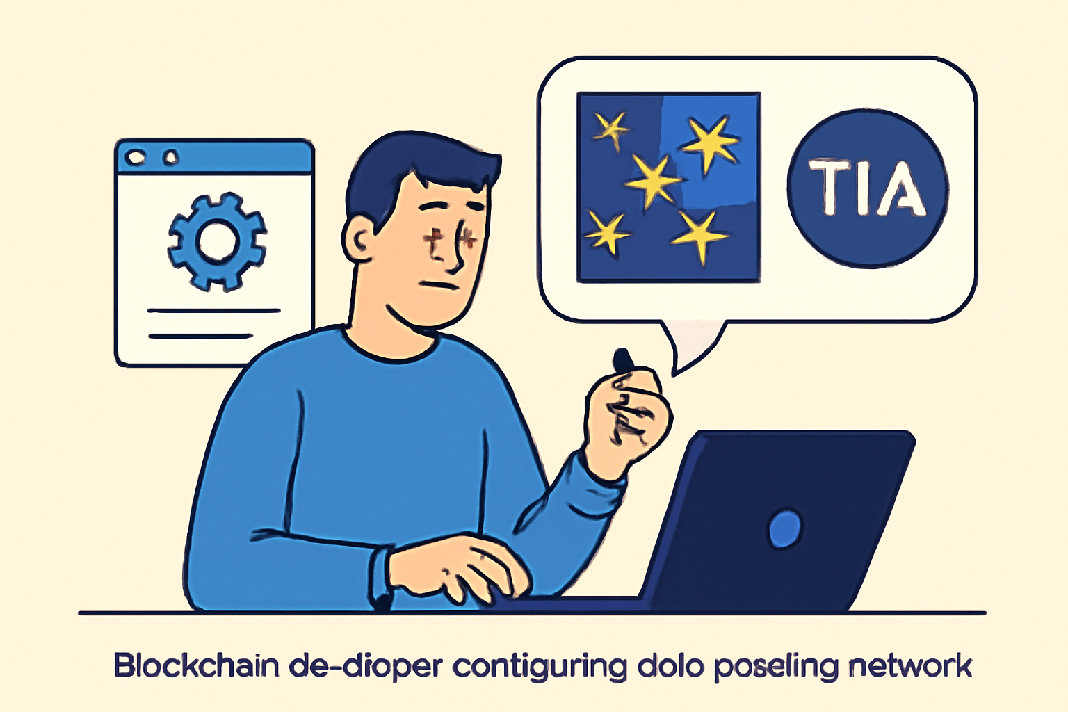 blockchain developer configuring data posting to Celestia network, referencing TIA token