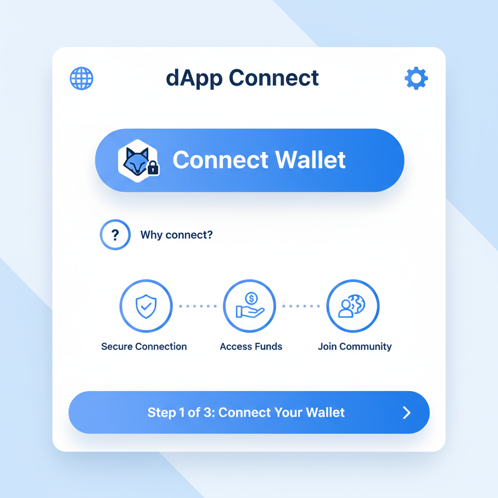 modern web interface showing wallet connection button for MetaMask, clean UI, secure lock icon, blue tones