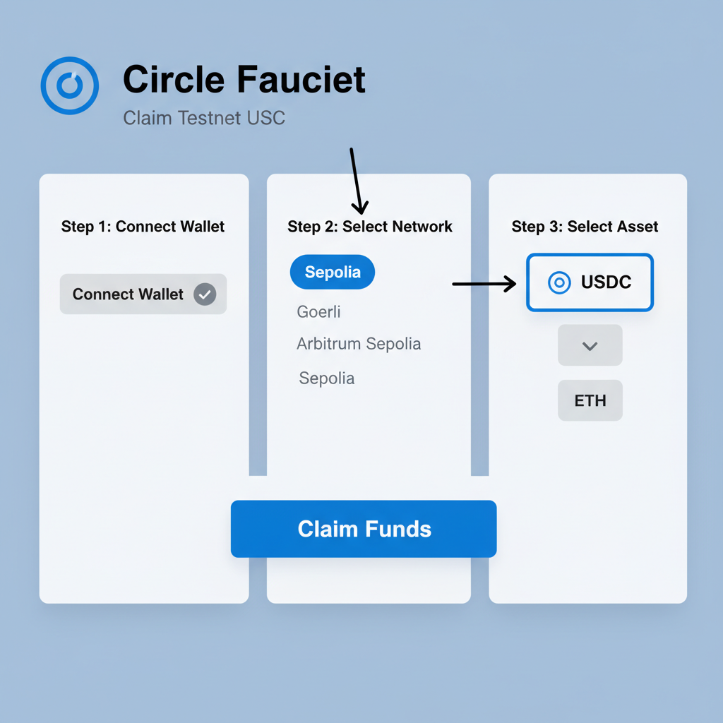 Circle faucet claim interface selecting USDC on Sepolia