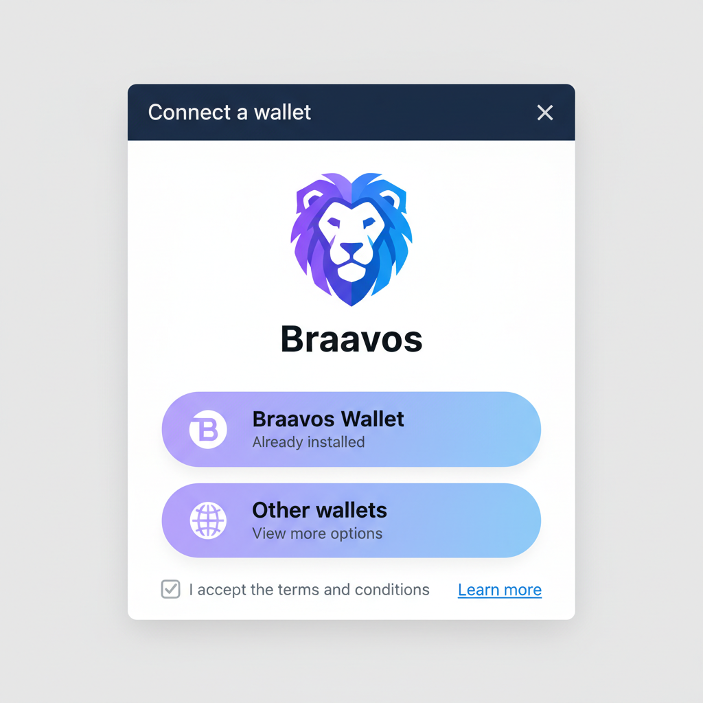 Starknet wallet connection popup with Braavos interface