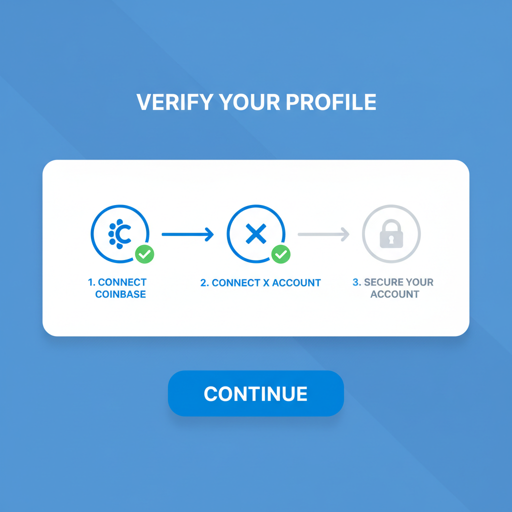 Base App profile verification screen connecting Coinbase or X account with checkmark